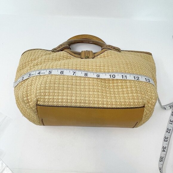 Vintage Fossil Tan Woven Straw Wood Handles Small Satchel Tote Bag Y2K 90’s Boho - Picture 9 of 10